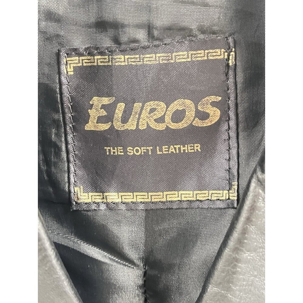 Euros Black Leather Blazer Jacket Moto Mob Wife Sz 42 Sz Large - Picture 3 of 5
